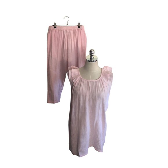 Ella Simone PJ Set Women's Size Small Pink 100% Cotton Sleeveless Top & Pants - Picture 1 of 10